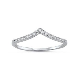 V-Shape chevron Band Ring Round CZ Sterling Silver